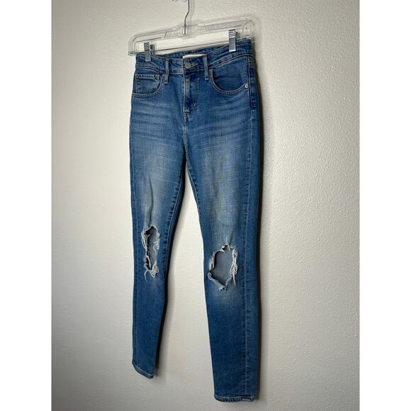 Levi’s 721 High Rise Skinny Jeans Size 25 Distressed Knees - Picture 1 of 11